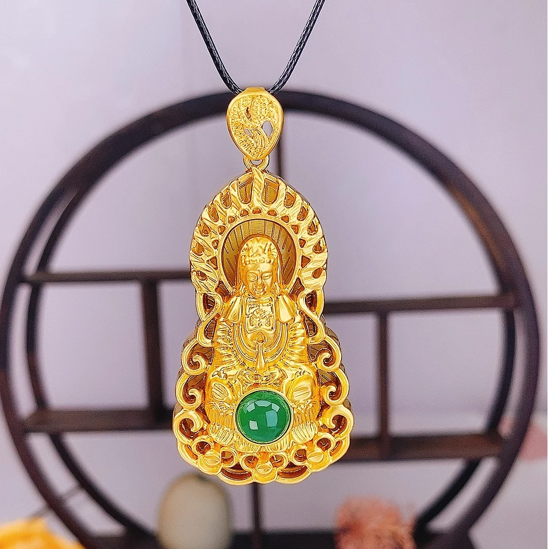 金黄色大观音吊坠(不含链) 天然冰绿大观音吊坠 天然玉石珠宝项链