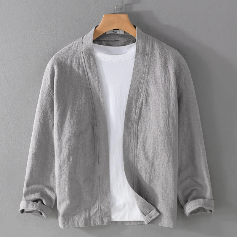 麻尚生活苎麻开衫外套男2025春季新款新中式国风V领纯色居士宽松