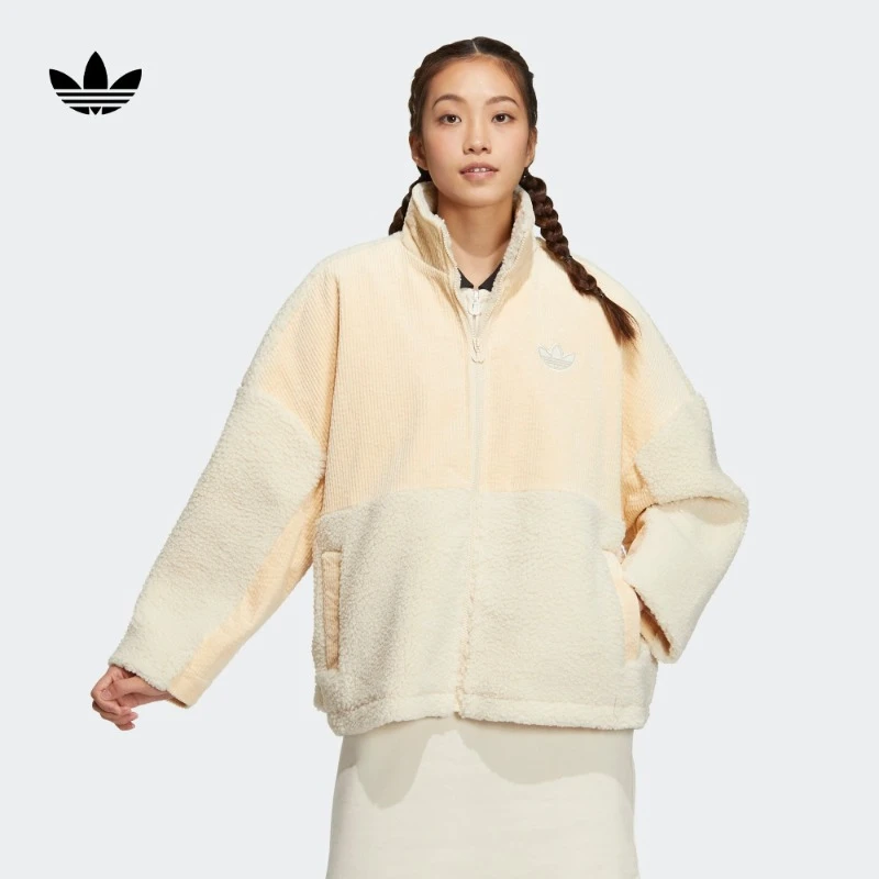 阿迪达斯官方三叶草 女款仿羊羔绒运动夹克外套 adidas HY4255