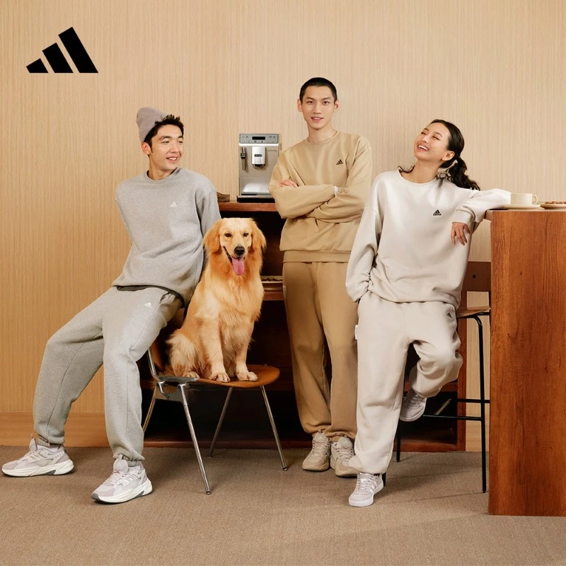 阿迪达斯 情侣款休闲加绒圆领长袖卫衣套头衫男女款adidas IV7598