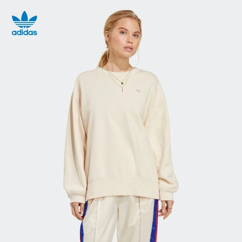 阿迪达斯三叶草 女款休闲运动宽松圆领套头卫衣 adidas IC4977