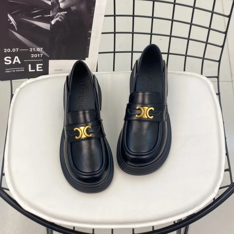 春秋凯旋门乐福鞋女2025春季新款厚底一脚蹬jk单鞋女英伦风小皮鞋