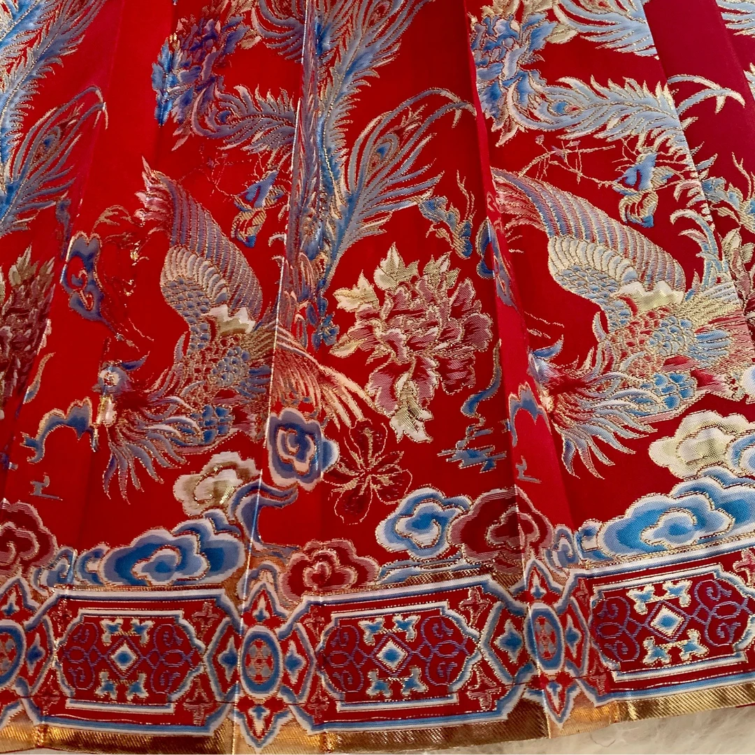 微瑕 【彩凤红色】织金仿妆花一片式马面裙