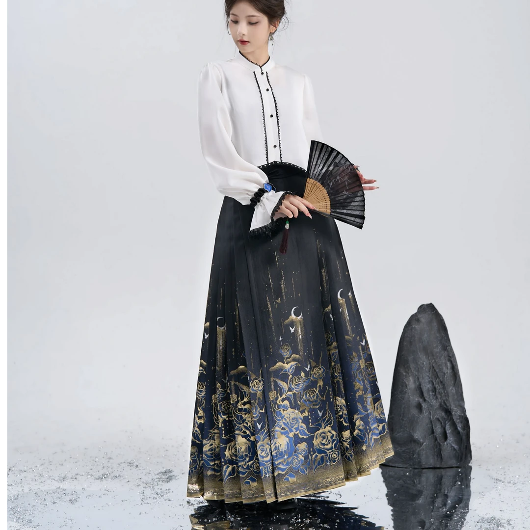 揽风华【鎏金玫瑰现货链接】原创设计汉服明制织金仿妆花马面裙
