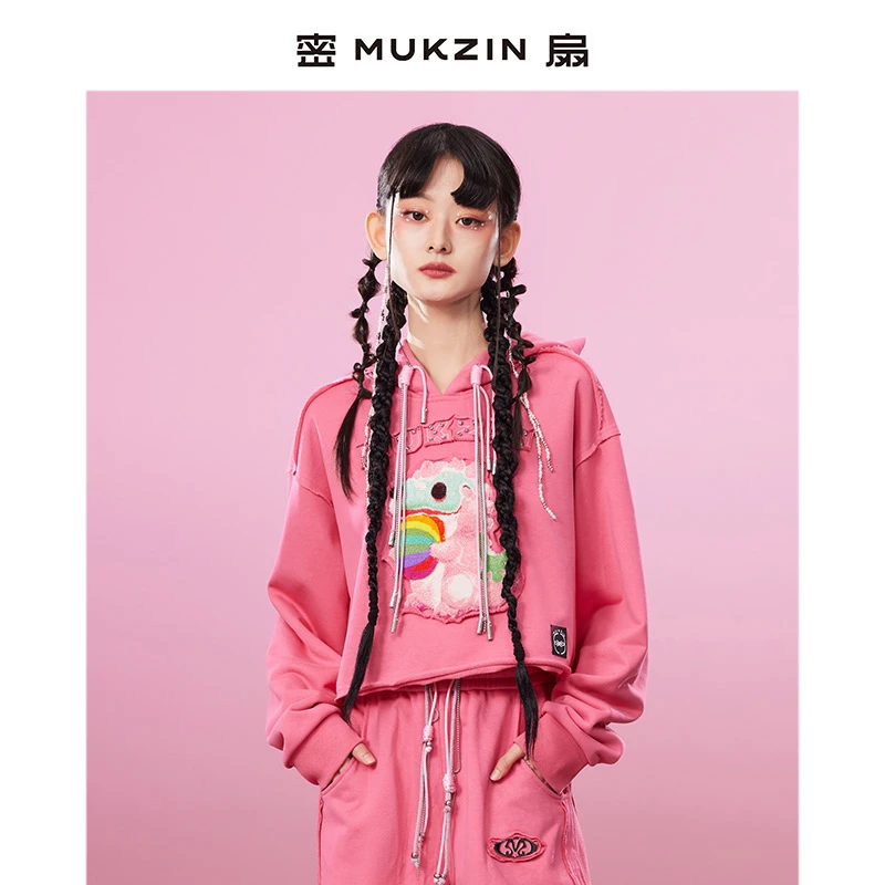 密扇2023秋装新款游龙戏凤粉色时尚休闲运动风上衣M234A05005350