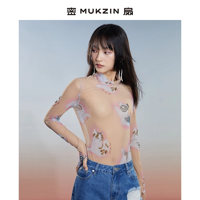 密扇春装新款狸尨梦华录弹力蚂蚁网纱打底衫M241A04706227