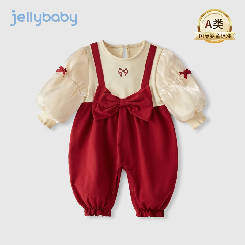 杰里贝比婴儿连体衣春秋幼童秋装公主哈衣新生儿新年装 JHG31806G