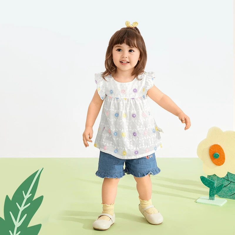 杰里贝比婴儿夏装上衣夏小儿童夏款宝宝夏季女童纯棉 JX72017H