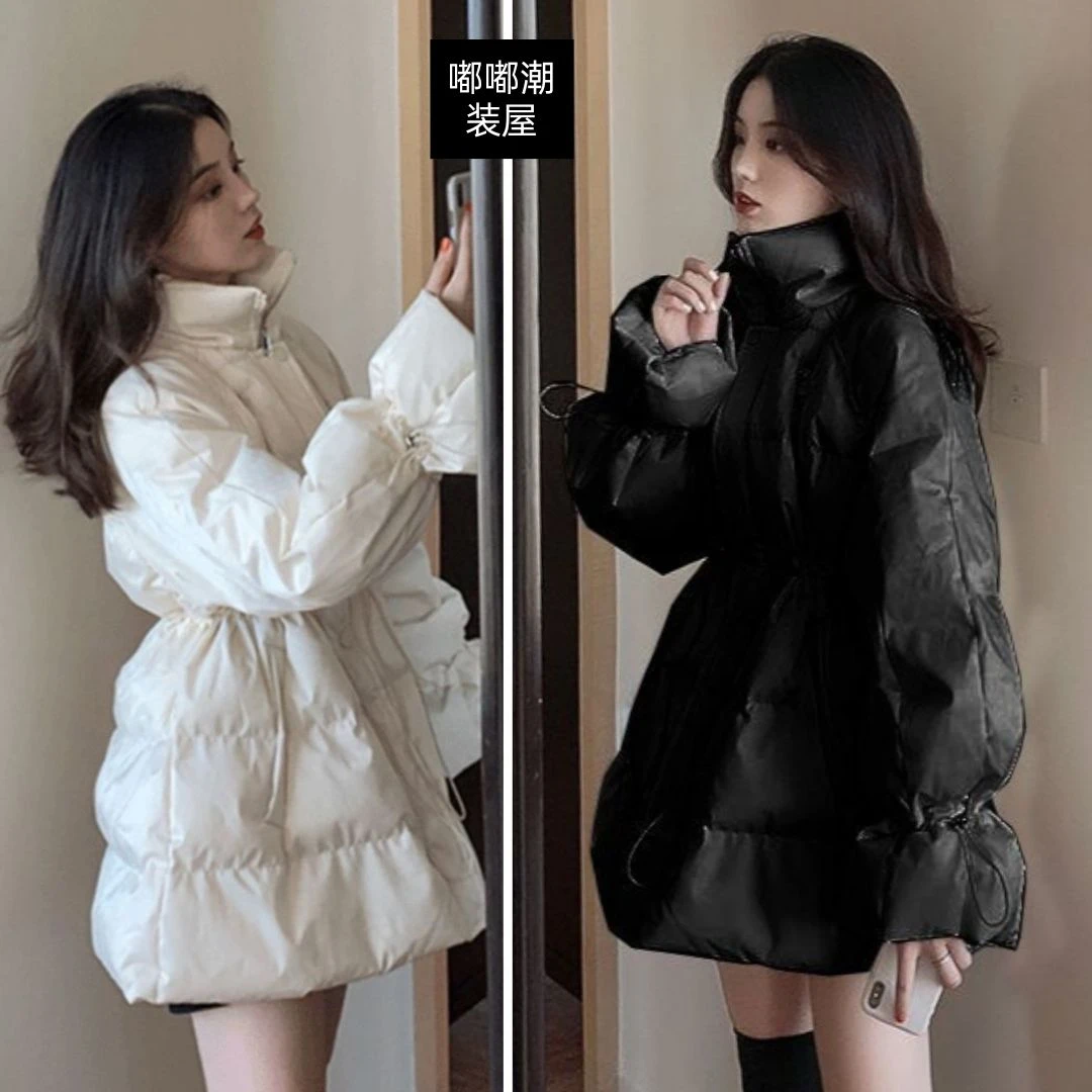 秋冬新款白鸭绒羽绒服冬季抽绳洋气显瘦立领珠光亮丝面料柔软舒服