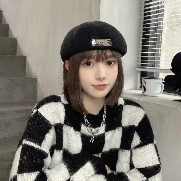 铁标贝雷帽子女网红复古显脸小大头围保暖情侣休闲反戴贝雷帽百搭
