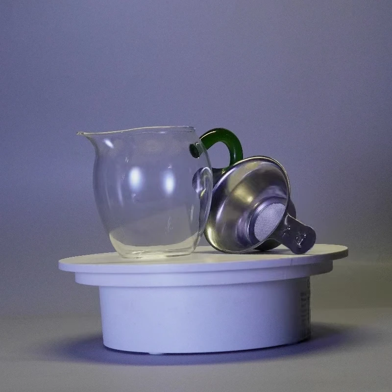 菁専玻璃绿把公道杯+茶漏