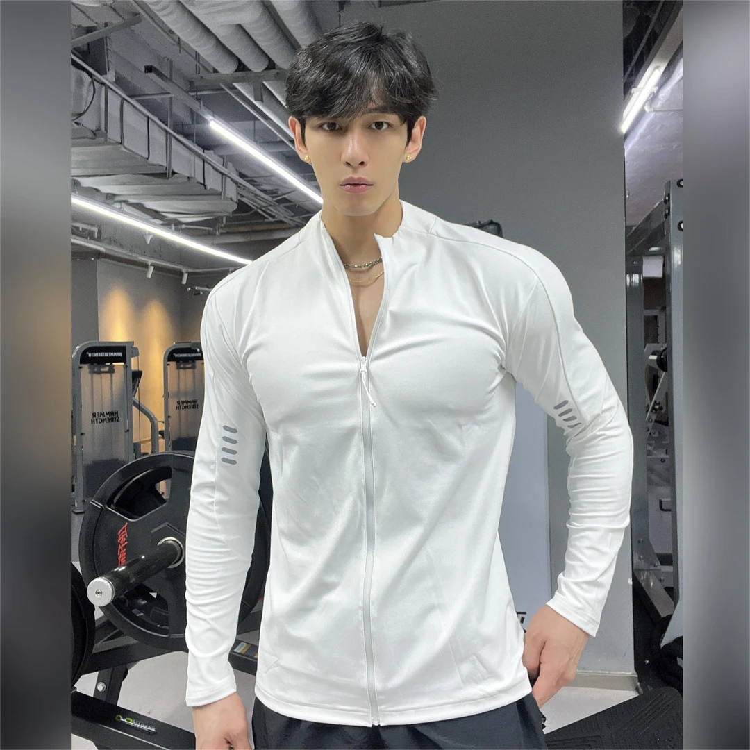 秋季新款男士立领夹克速干长袖外套修身上衣休闲运动衣健身衣男
