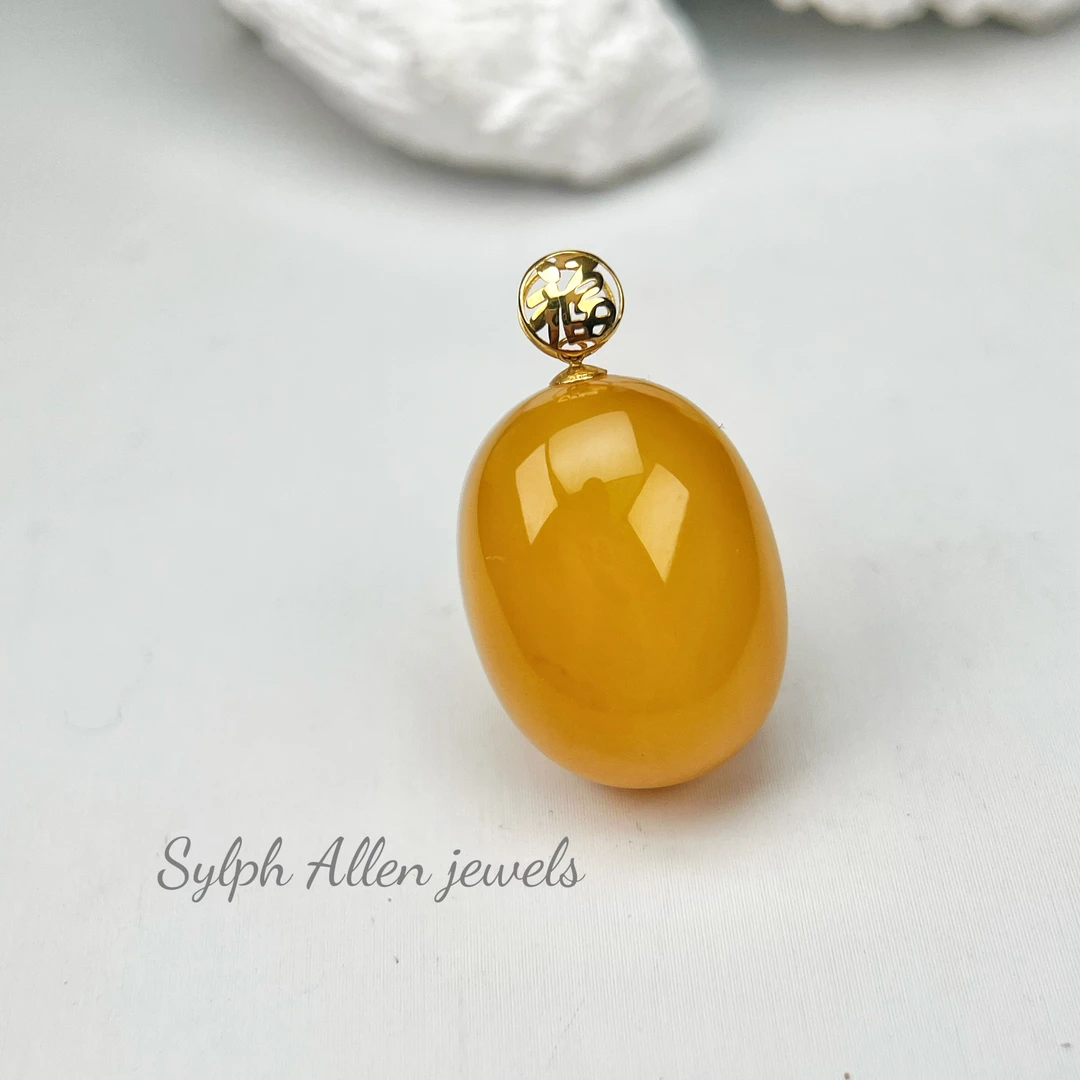 （袅袅）18K金天然蜜蜡吊坠21*16*10