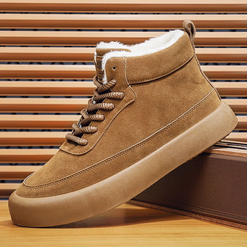 大码45加绒46男鞋新款2024冬季厚底加绒加厚高帮板鞋潮流雪地靴