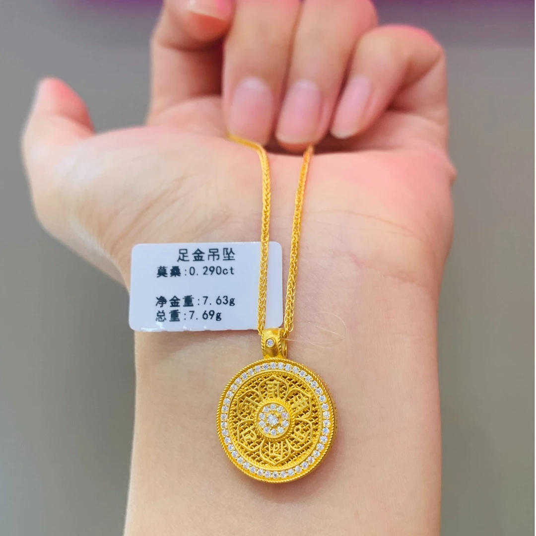 《禧缘黄金》足金999 莫桑灵动八宝花丝罗盘吊坠