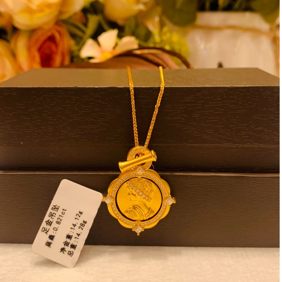 《禧缘黄金》足金999 最美女王牌莫桑点单吊坠多选