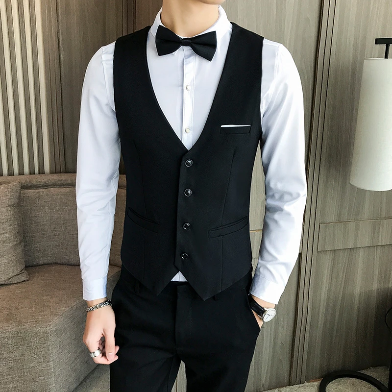 韩版修身KTV斯诺克桌球服男士马甲结婚伴郎西服背心V领单排扣坎肩