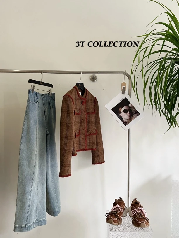 N·MORE设计师品牌 24秋款新品 果壳棕复古格纹箱型外套