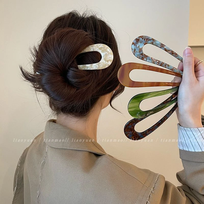 醋酸U型发簪女丸子头盘发簪子新中式气质钗子现代简约发钗头饰品