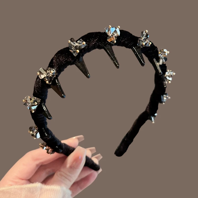 韩国丝绒水钻波浪发箍女2024年新款轻奢高颅顶头箍洗脸防滑压发卡