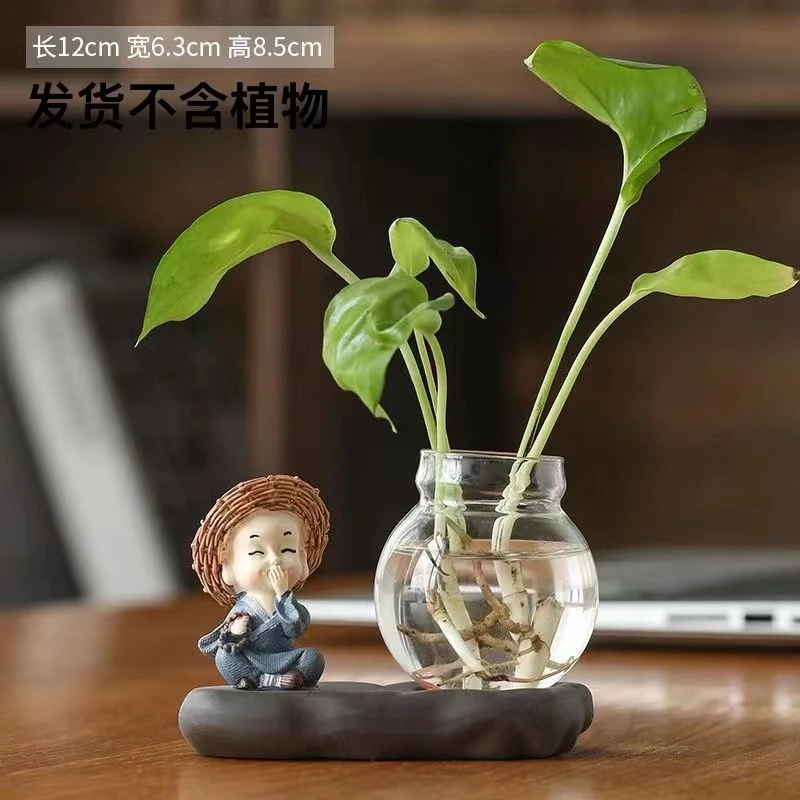 陶瓷小和尚绿萝水培花盆客厅办公桌茶几装饰品家居饰品摆件J401
