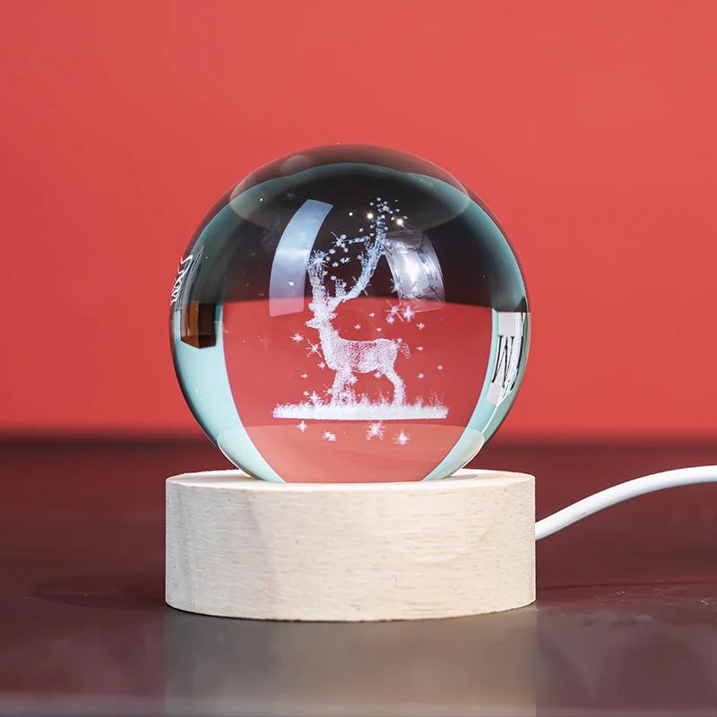 K818  创意发光水晶球麋鹿装饰摆件客厅玄关卧室桌面装饰品摆件