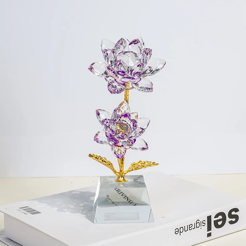 [色彩]水晶好运莲莲花树家居饰品客厅装饰品摆件轻奢高档礼物H997