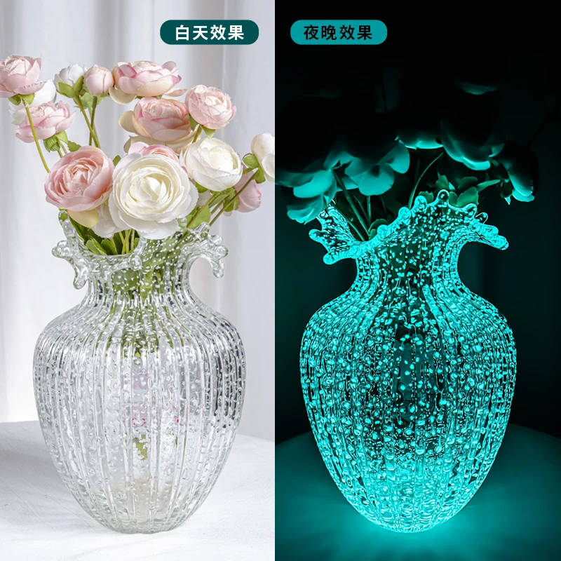 [色彩]夜光蓝芬顿花瓶玻璃透明水培器皿水养玻璃花瓶网红爆款H515