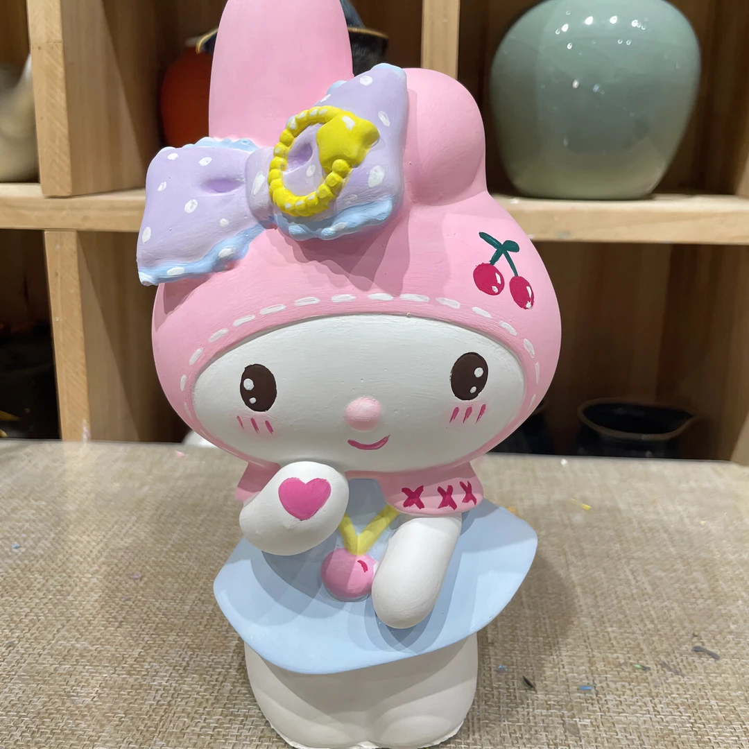 网红站姿美乐蒂石膏娃娃涂色diy手工彩绘存钱罐创意亲子涂鸦上色