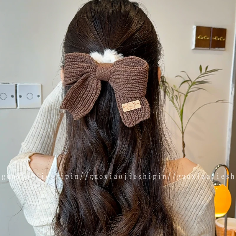 秋冬蝴蝶结大肠发圈女发饰针织毛线头绳丸子头绑发毛绒发绳头饰