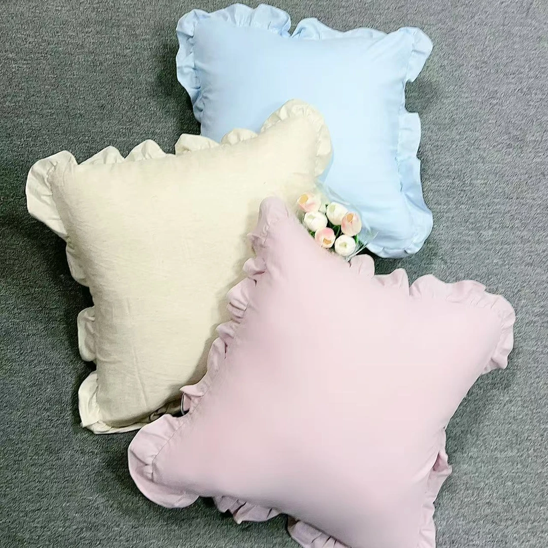 【轻羽】微瑕汉麻荷叶边抱枕+单抱枕套50*50（含芯）少女心