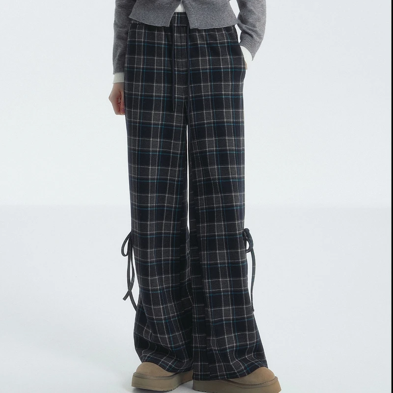 SOMESOWE【肖然好物】格纹抽绳蝴蝶结长裤