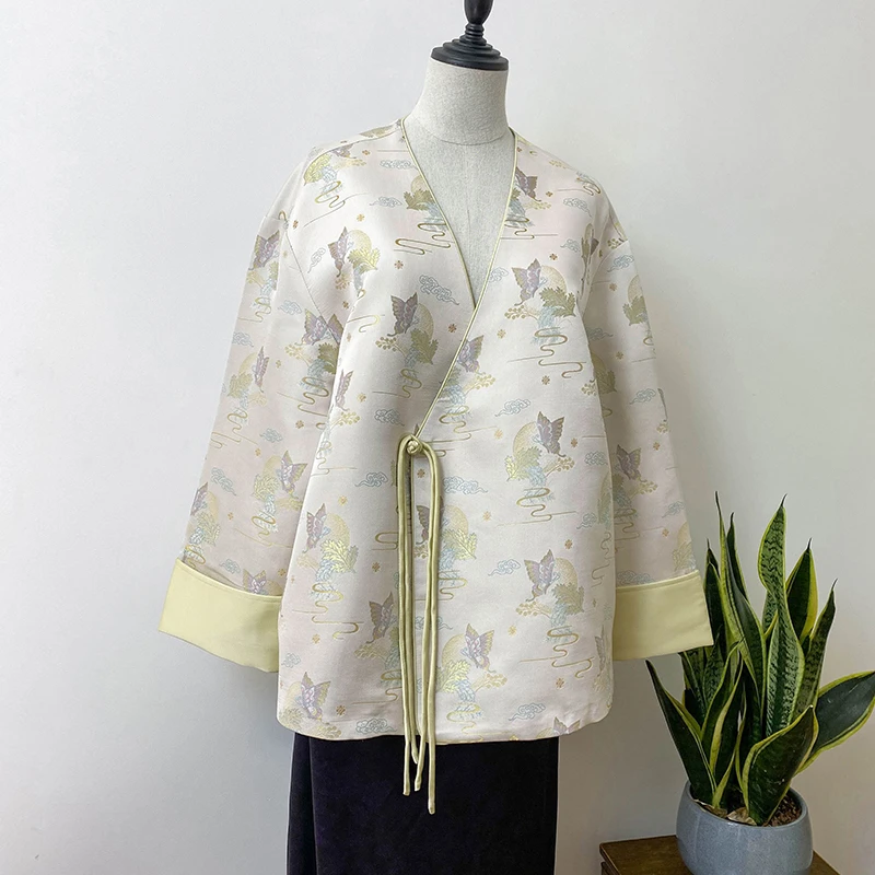【祥云树叶蝴蝶】浅色淡雅端庄大气桑蚕丝国风新中式宋锦长袖外套