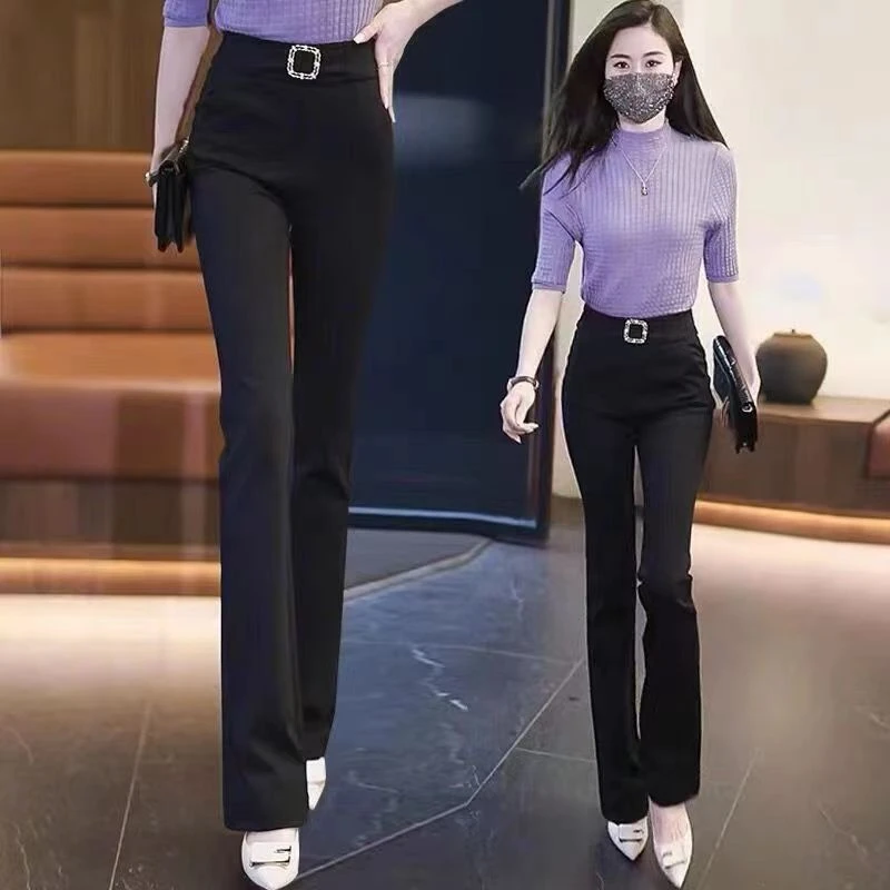微喇裤女2023春秋季新款松紧高腰小个子高个子显瘦休闲西装长裤子