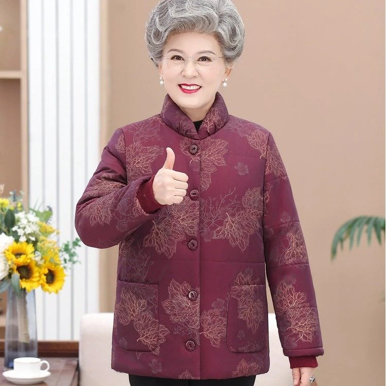 老年人大码棉衣女妈妈加绒加厚冬季老太太衣服加肥加大奶奶装时尚
