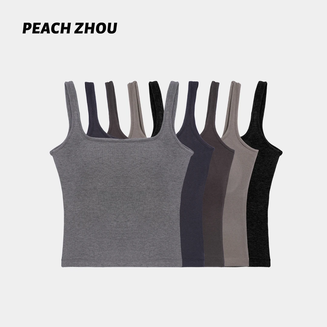 『PEACHZHOU』秋冬磨毛胸垫一体螺纹吊带美背弹力修身外穿打底背心