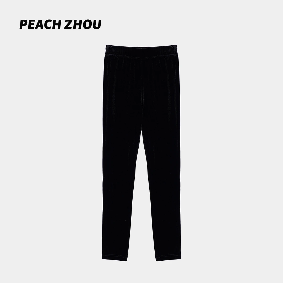 『PEACHZHOU』丝绒弹力外穿高腰显瘦打底裤修身高级感铅笔紧身裤女