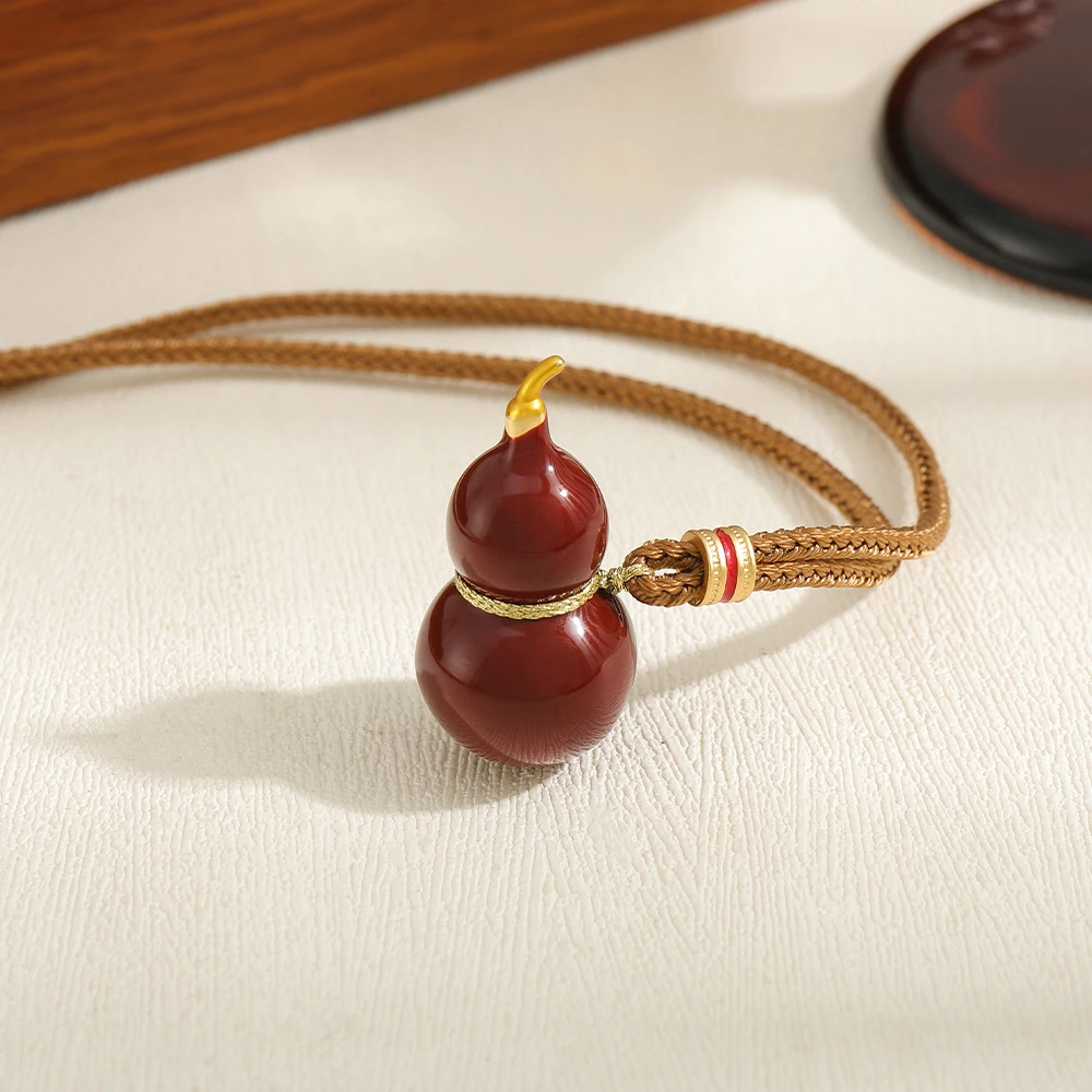 非金属涤纶项链 新中式红色葫芦长款项链编织毛衣链百搭衣服配饰