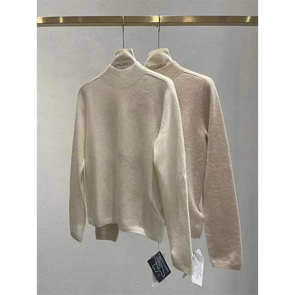 半高领五色套头落肩羊绒衫3275