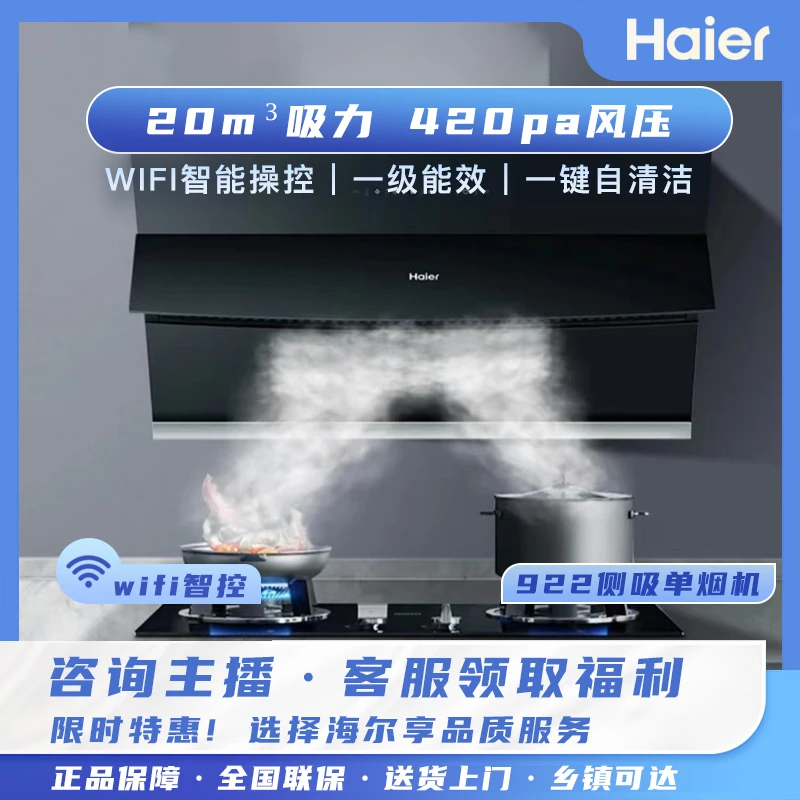 Haier/海尔侧吸式无装饰罩油烟机厨房家用21m³自动清洗大吸力烟机