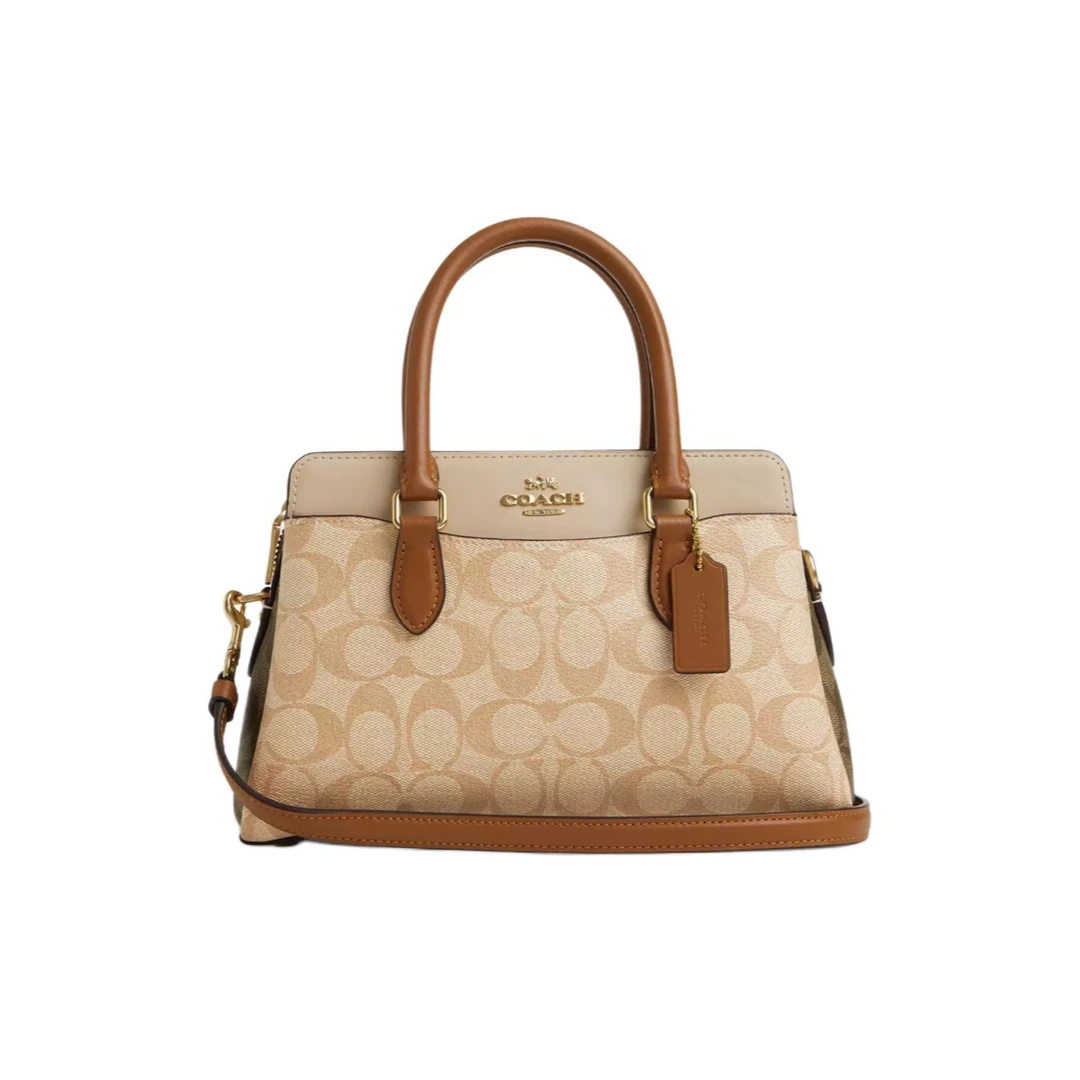 26*11*17/COACH蔻驰Darcie26中号徽标卡其拼色手提戴妃包CS553