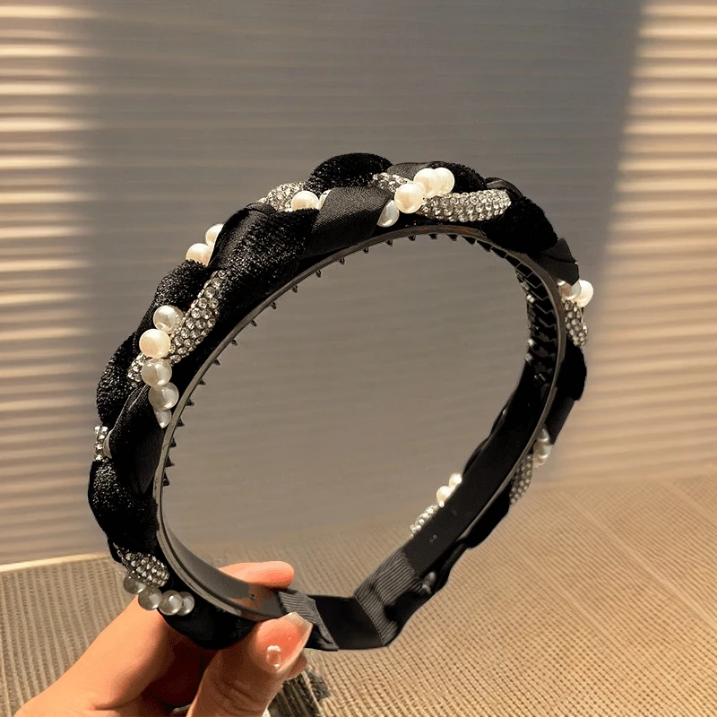 网红赫本风珠珠发箍时尚高档气质头箍镶钻编织发卡女洋气减龄正品