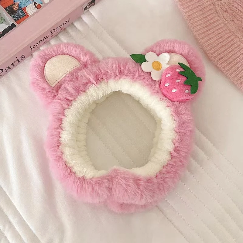 雅鸽网红粉色少女发带冬季洗脸化妆毛绒发卡可爱草莓熊甜美少女心