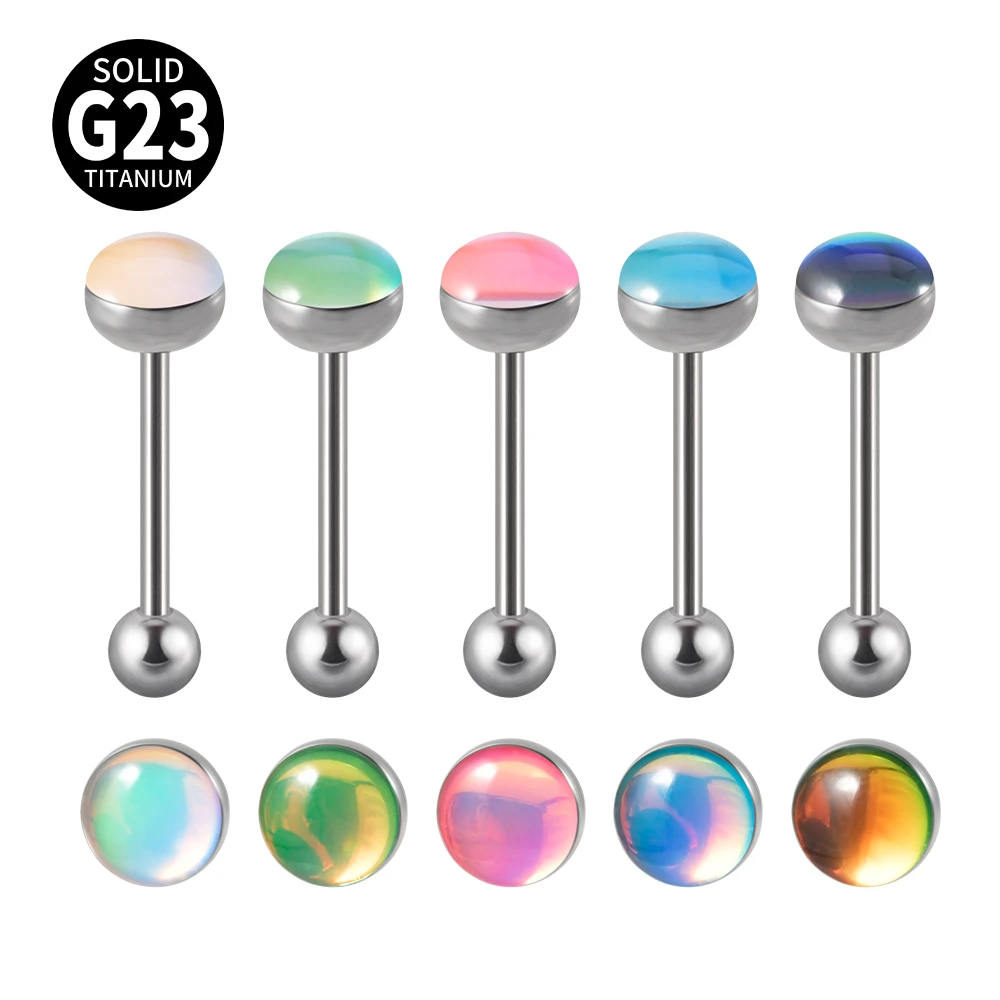 钛钢耳饰 G23钛闪光膜滴油舌钉简约渐变色舌钉外螺纹直杆穿刺耳钉
