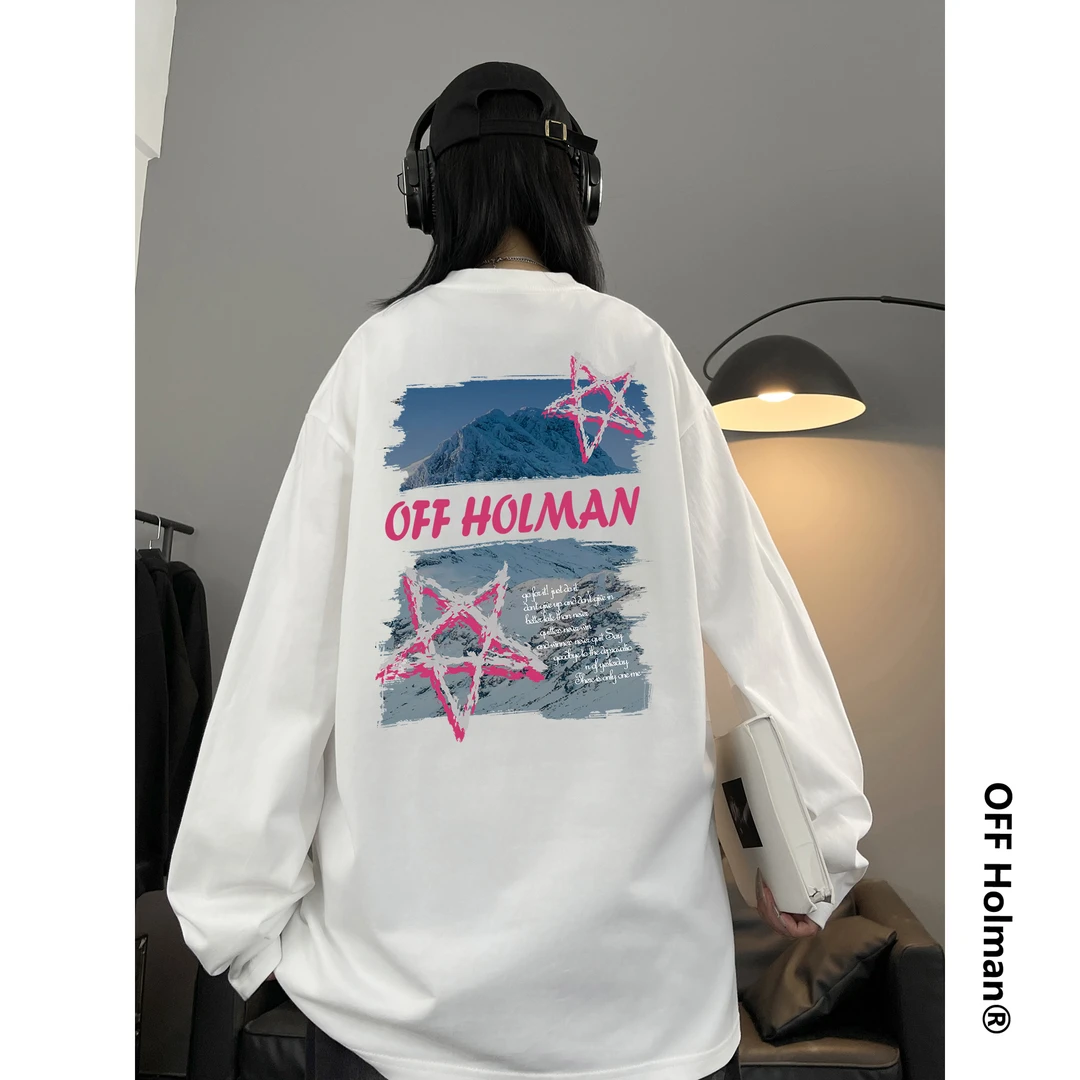 OFF HOLMAN2025纯棉长袖t恤男春秋220克宽松高端打底外穿情侣潮流