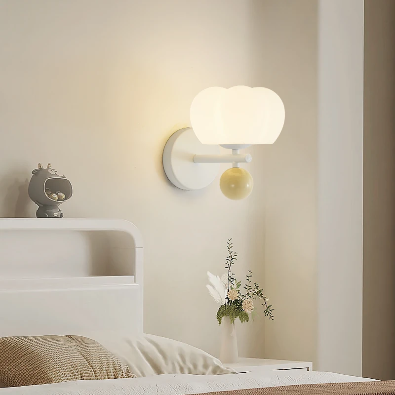 奶油风卧室床头灯壁灯北欧简约温馨南瓜过道灯客厅电视背景墙灯具