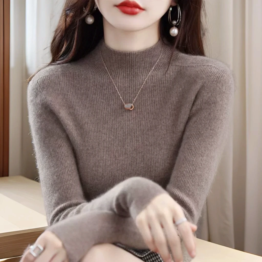 2024春秋新款针织衫潮流气质套头长袖针织打底衫秋冬季半高领修身