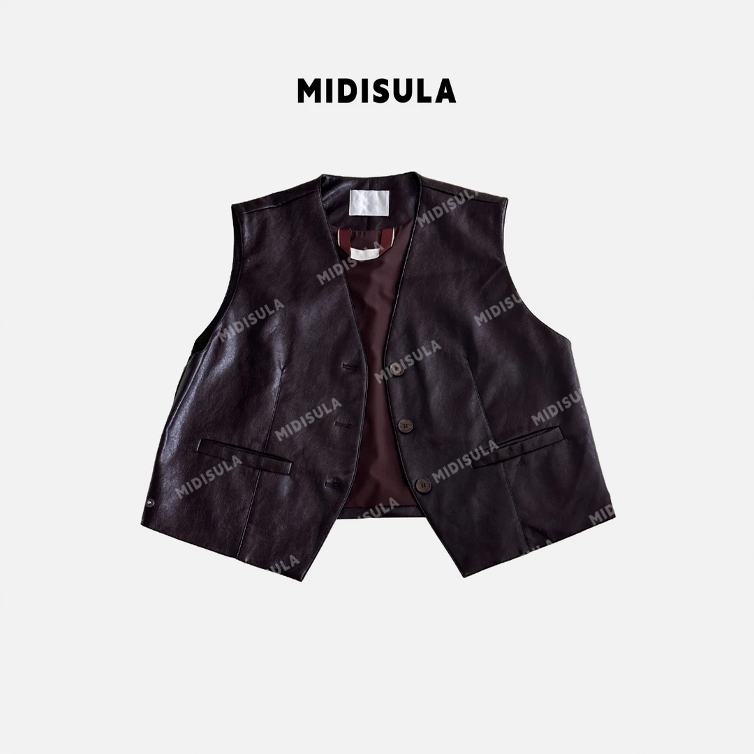 【H.MDSL】港风宽松v领皮马甲时尚宽松洋气叠穿坎肩马夹#1384