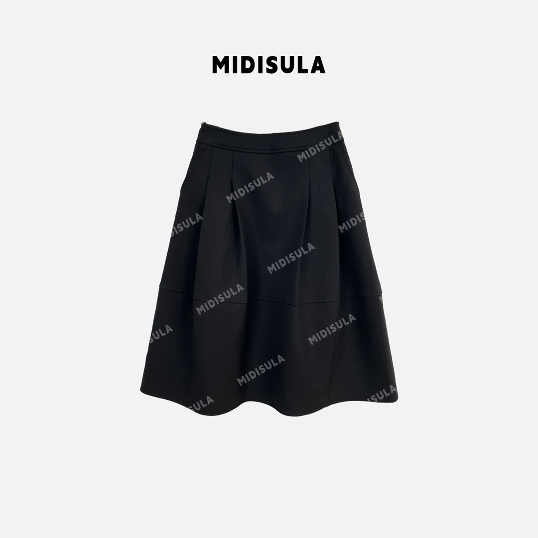 【H.MDSL】压褶横线赫本裙蓬蓬廓形A字中长款百搭半身裙#1731