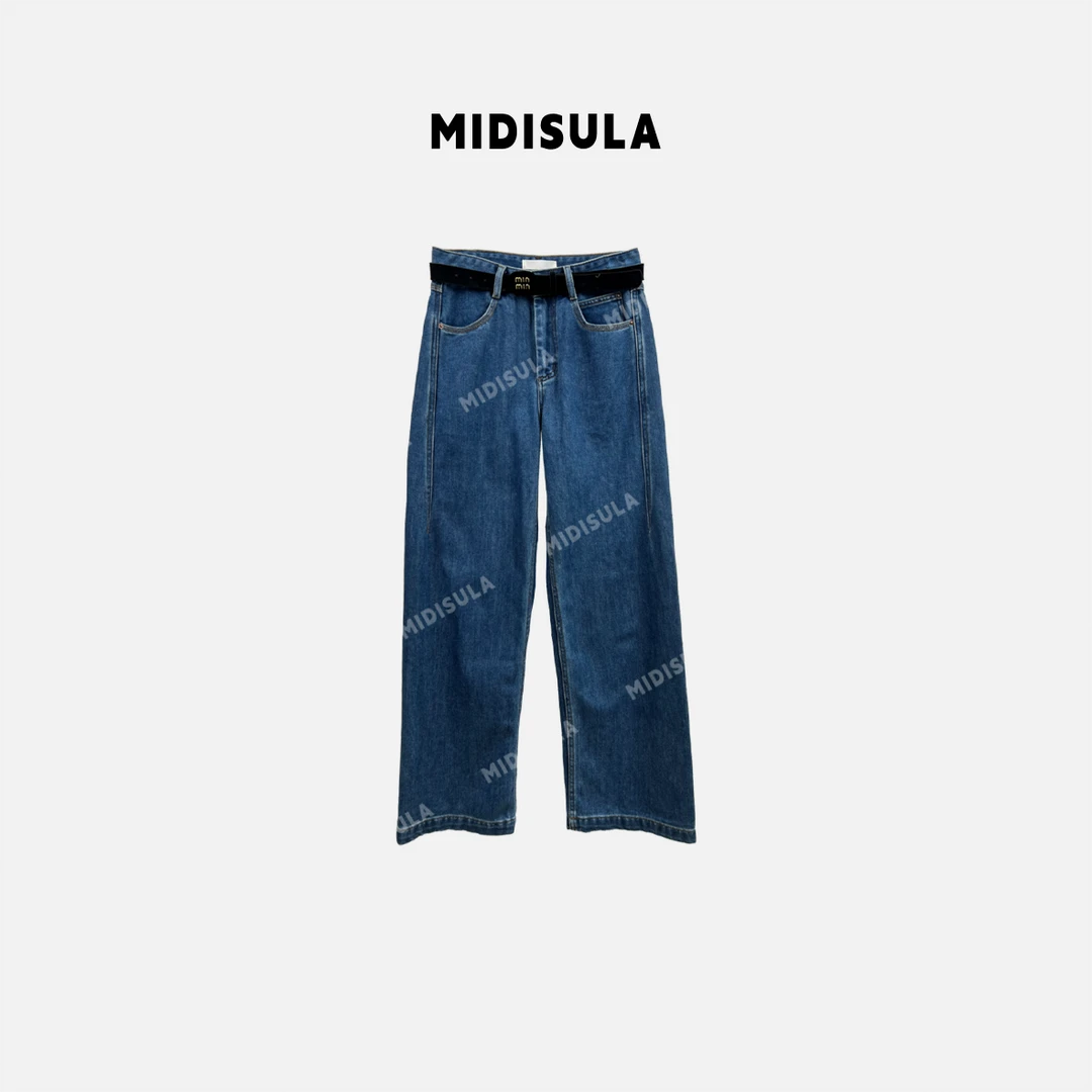 【H.MDSL】侧边两竖线水洗牛仔裤宽松复古休闲直筒裤#1887